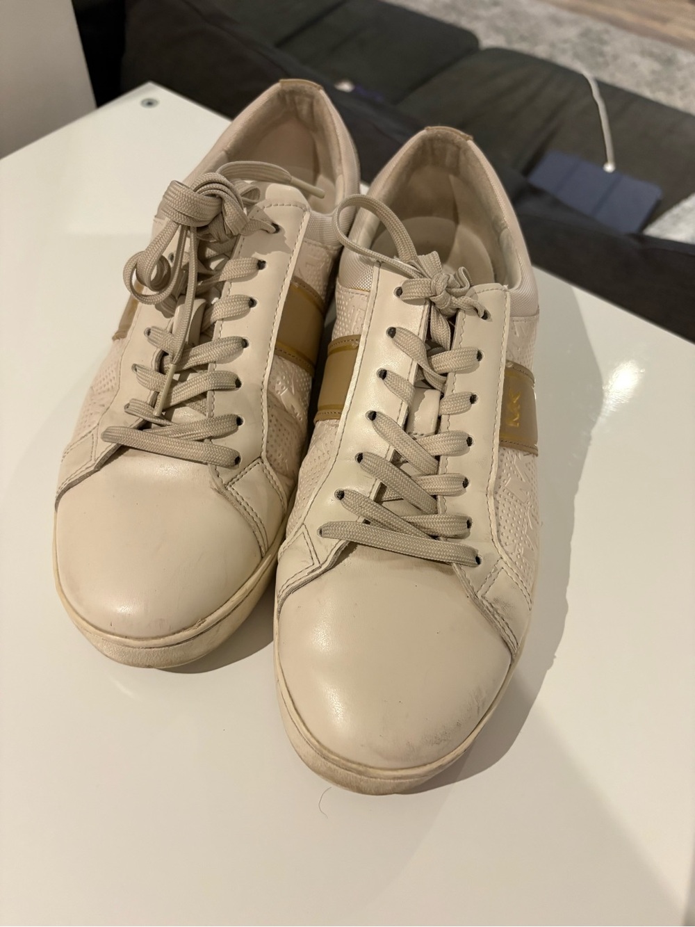 Michael Kors Beige Leather Sneakers with Gold Accent